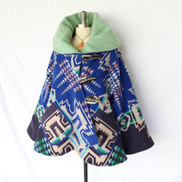 Pendleton Aztec Tribal Chief Joseph Wool blanket Cloak poncho Swing Jacket coat - Picture 8 of 12